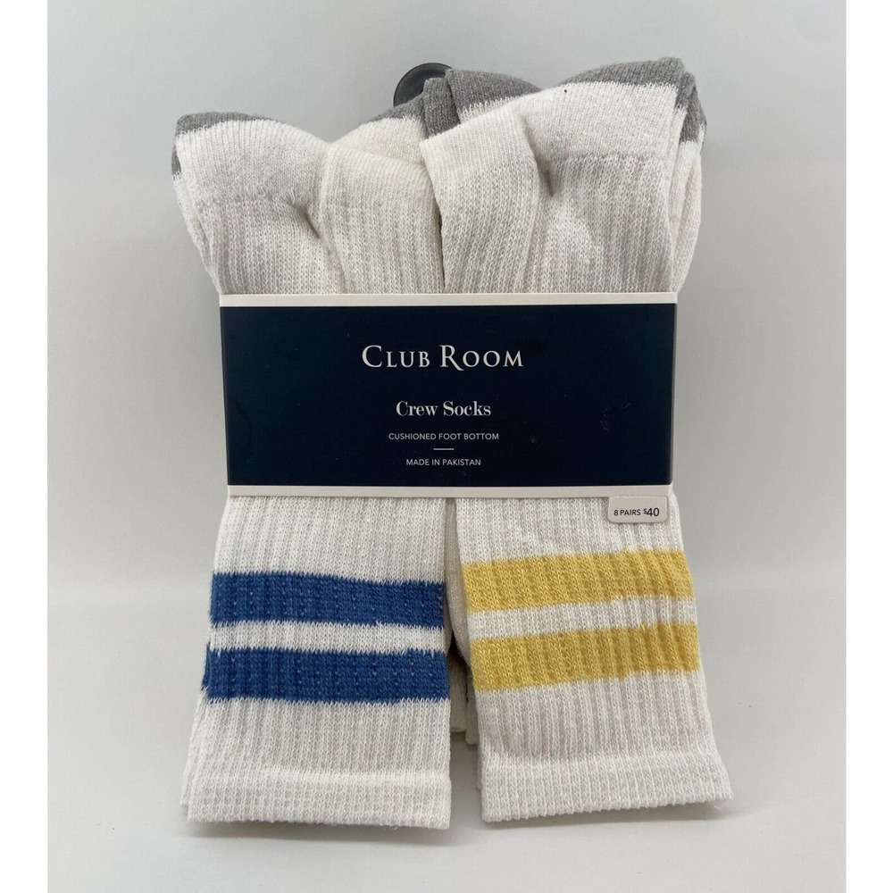 Club Room Men's White 8-Pack Cushioned Crew Socks Shoe Size 7-12 Sock Size 10-13
